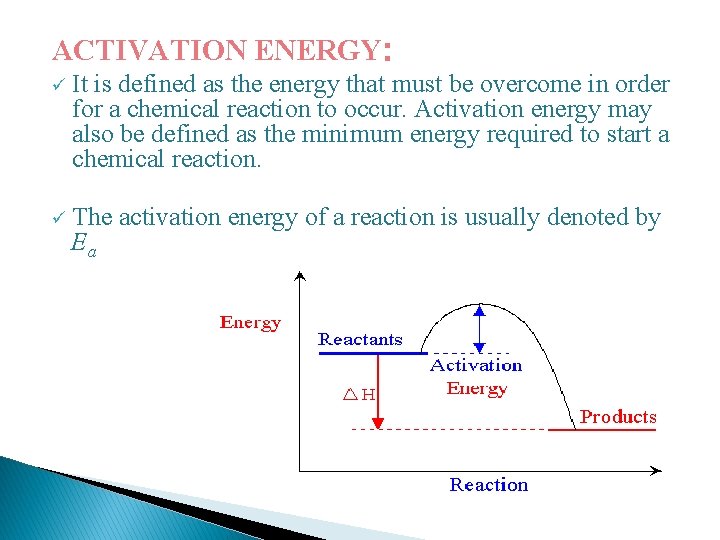 ACTIVATION ENERGY: ü It is defined as the energy that must be overcome in
