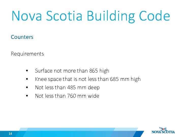 Nova Scotia Building Code Counters Requirements • • 14 Surface not more than 865