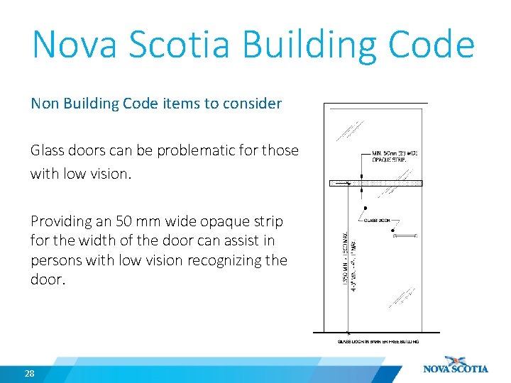 Nova Scotia Building Code Non Building Code items to consider Glass doors can be