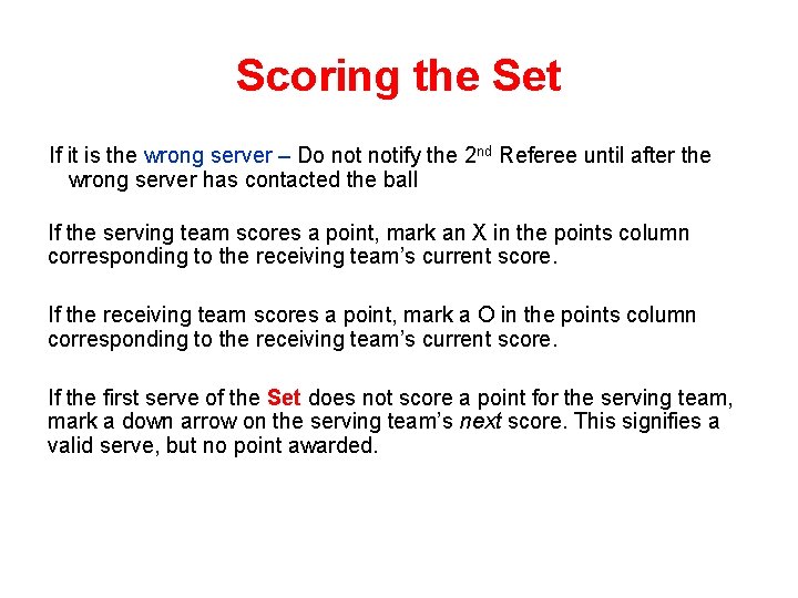 Scoring the Set If it is the wrong server – Do notify the 2