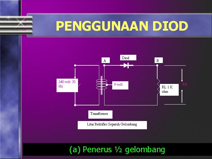 PENGGUNAAN DIOD A 240 volt 50 Hz Diod 9 volt B RL 1 K