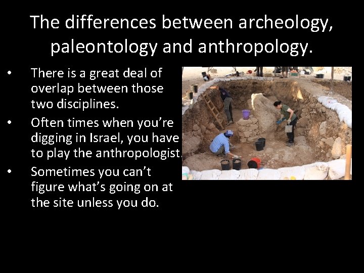 The differences between archeology, paleontology and anthropology. • • • There is a great