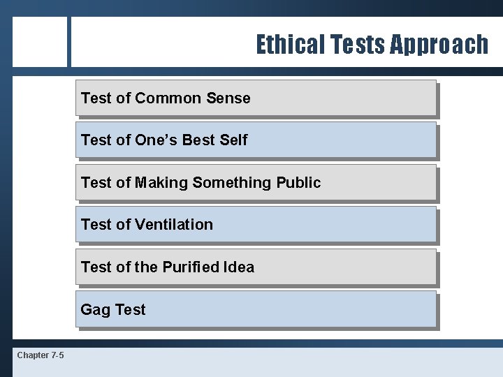 Ethical Tests Approach Test of Common Sense Test of One’s Best Self Test of