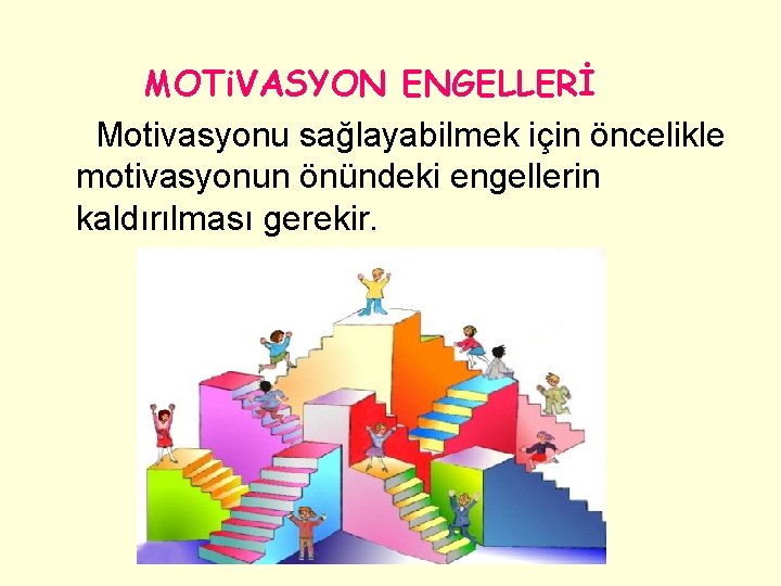 MOTi. VASYON ENGELLERİ Motivasyonu sağlayabilmek için öncelikle motivasyonun önündeki engellerin kaldırılması gerekir. 