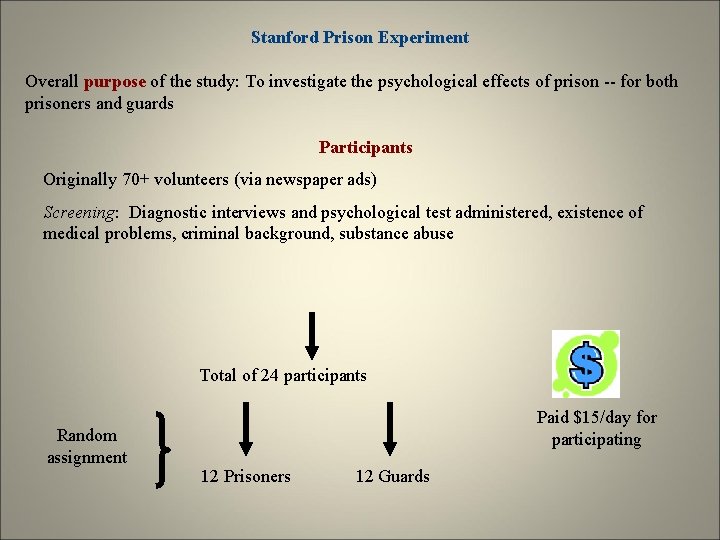 Stanford Prison Experiment Overall purpose of the study: To investigate the psychological effects of