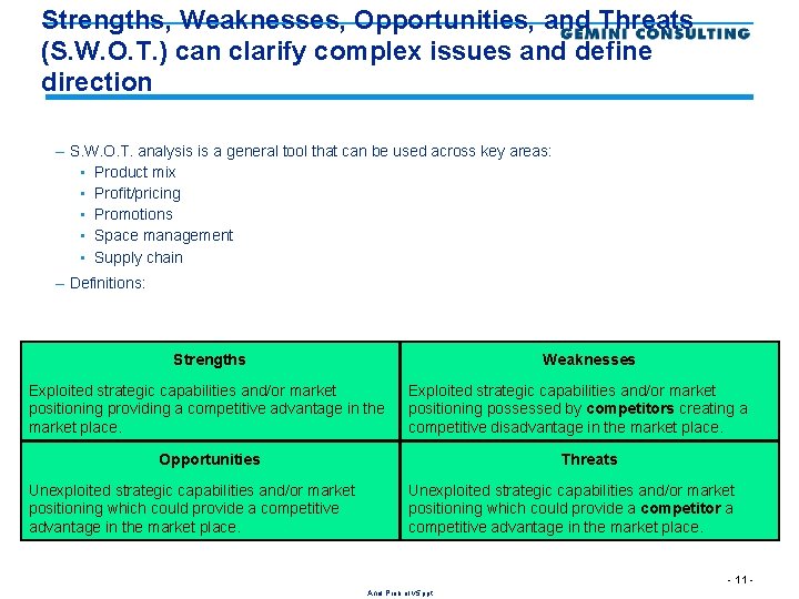 Strengths, Weaknesses, Opportunities, and Threats (S. W. O. T. ) can clarify complex issues