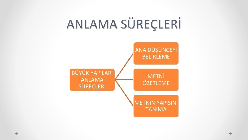 ANLAMA SÜREÇLERİ ANA DÜŞÜNCEYİ BELİRLEME BÜYÜK YAPILARI ANLAMA SÜREÇLERİ METNİ ÖZETLEME METNİN YAPISINI TANIMA