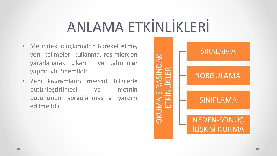  • Metindeki ipuçlarından hareket etme, yeni kelimeleri kullanma, resimlerden yararlanarak çıkarım ve tahminler