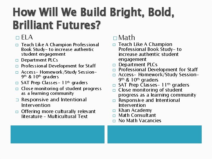 How Will We Build Bright, Bold, Brilliant Futures? � � � � � ELA