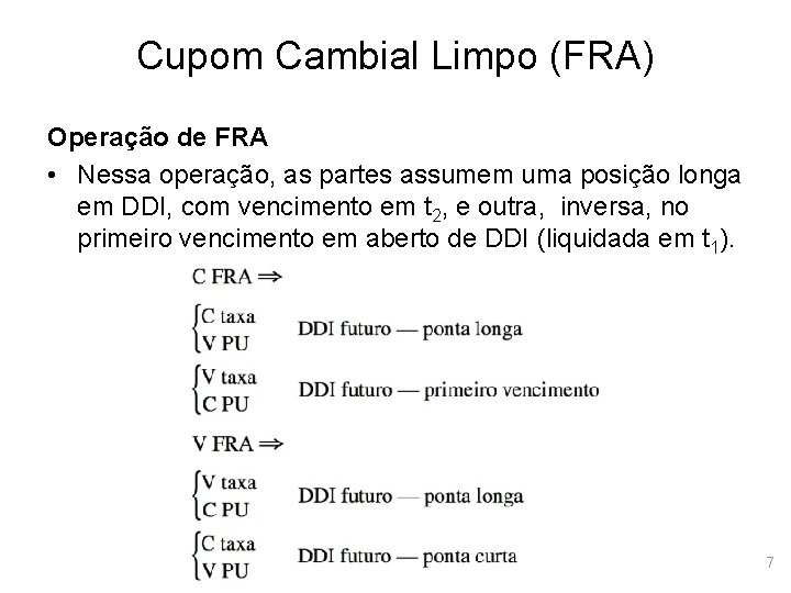 Cupom Cambial Limpo (FRA) Operação de FRA • Nessa operação, as partes assumem uma