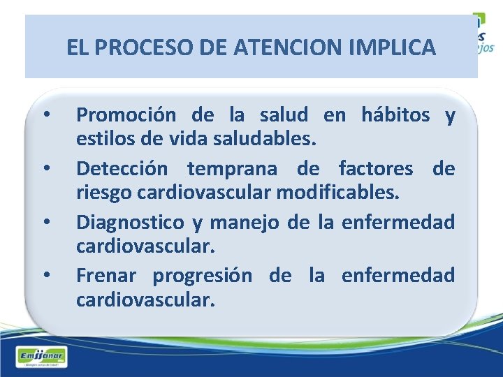 EL PROCESO DE ATENCION IMPLICA • • Promoción de la salud en hábitos y