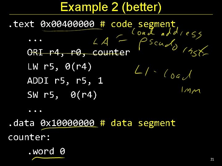 Example 2 (better). text 0 x 00400000 # code segment. . . ORI r