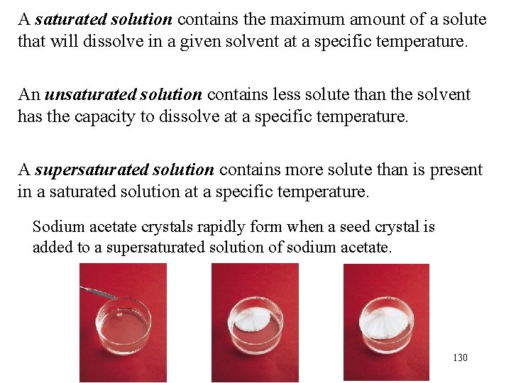A saturated solution contains the maximum amount of a solute that will dissolve in