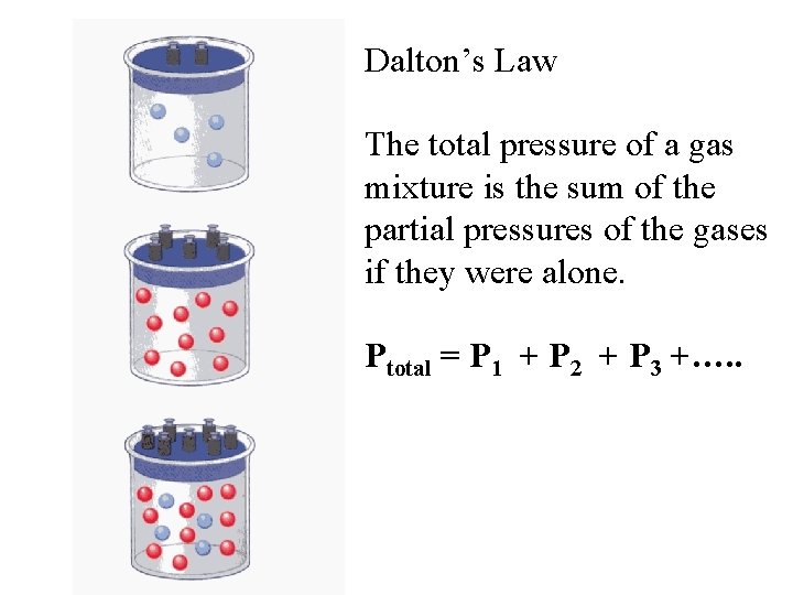 Dalton’s Law The total pressure of a gas mixture is the sum of the