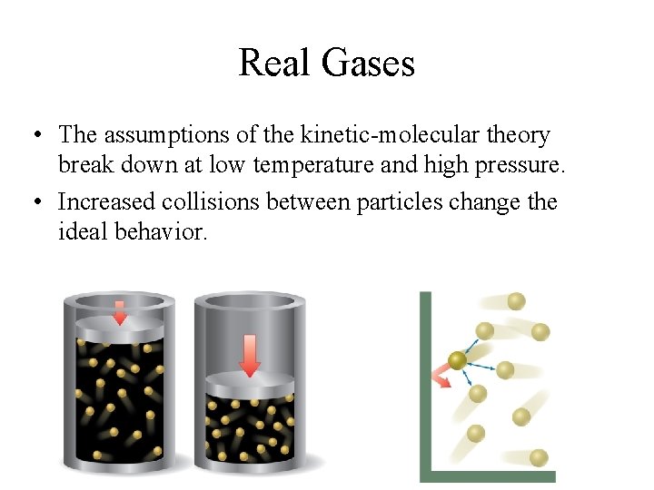 Real Gases • The assumptions of the kinetic-molecular theory break down at low temperature