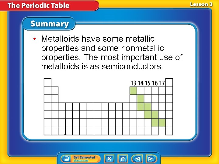 • Metalloids have some metallic properties and some nonmetallic properties. The most important • Metalloids have some metallic properties and some nonmetallic properties. The most important