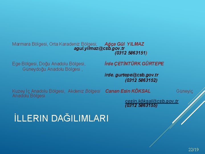 Marmara Bölgesi, Orta Karadeniz Bölgesi; Ağça Gül YILMAZ agul. yilmaz@csb. gov. tr (0312 5863151)