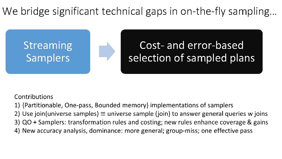 We bridge significant technical gaps in on-the-fly sampling… Streaming Samplers Cost- and error-based selection