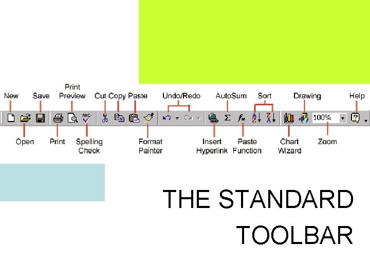 THE STANDARD TOOLBAR  THE STANDARD TOOLBAR