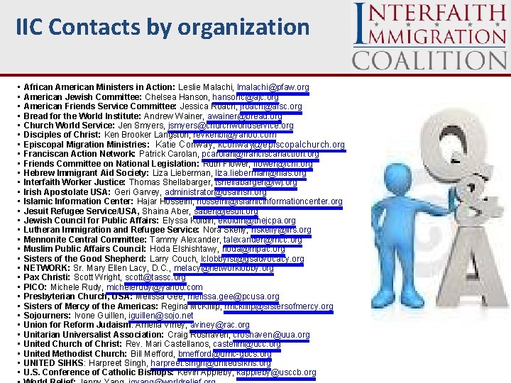 IIC Contacts by organization • • • • • • • • African American