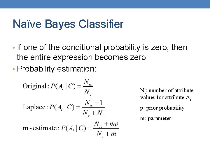 Naïve Bayes Classifier • If one of the conditional probability is zero, then the