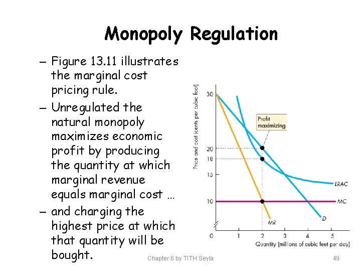 Monopoly Regulation – Figure 13. 11 illustrates the marginal cost pricing rule. – Unregulated