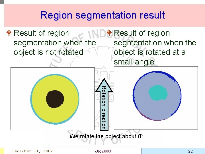 Region segmentation result W Result of region segmentation when the object is not rotated