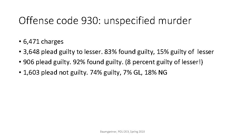 Offense code 930: unspecified murder • 6, 471 charges • 3, 648 plead guilty