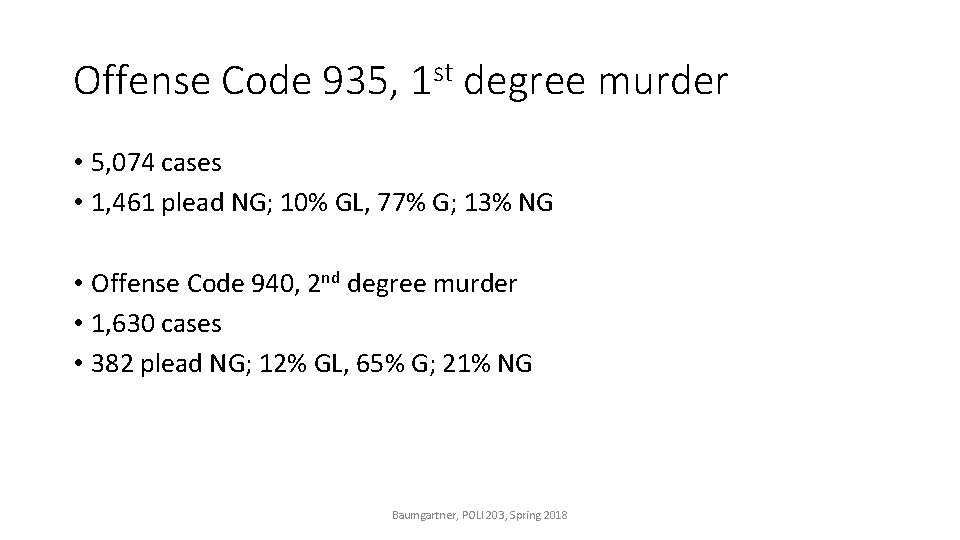 Offense Code 935, 1 st degree murder • 5, 074 cases • 1, 461