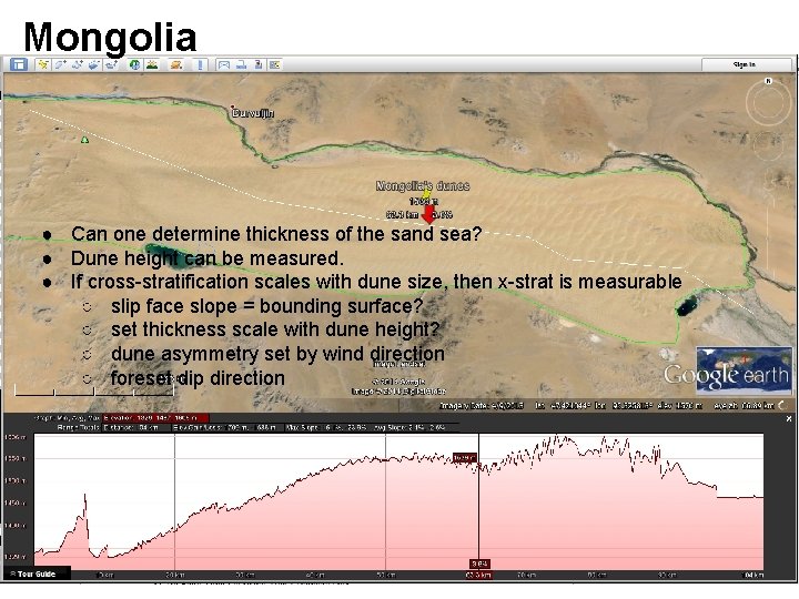 Mongolia ● Can one determine thickness of the sand sea? ● Dune height can