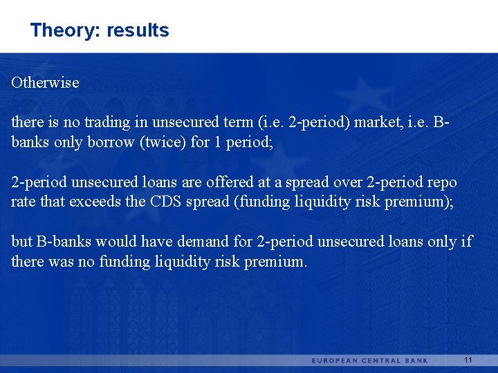 Theory: results Otherwise there is no trading in unsecured term (i. e. 2 -period)