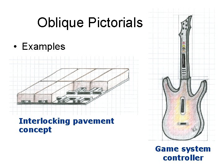 Oblique Pictorials • Examples Interlocking pavement concept Game system controller 