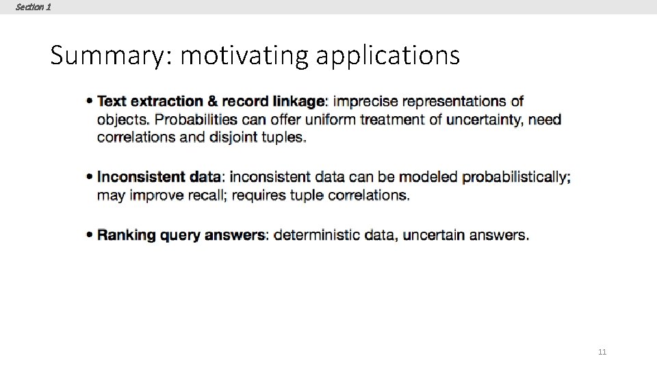 Section 1 Summary: motivating applications 11 