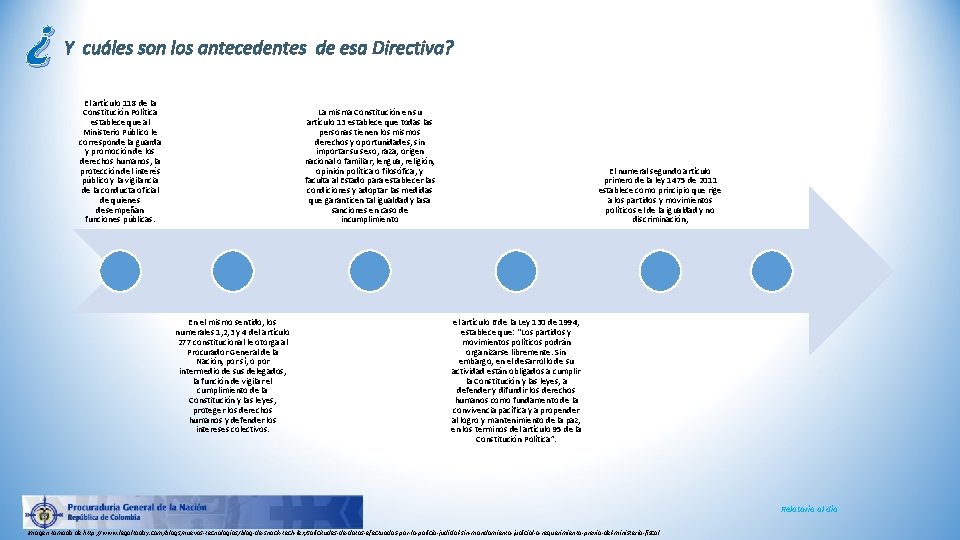 ¿ Y cuáles son los antecedentes de esa Directiva? El artículo 118 de la