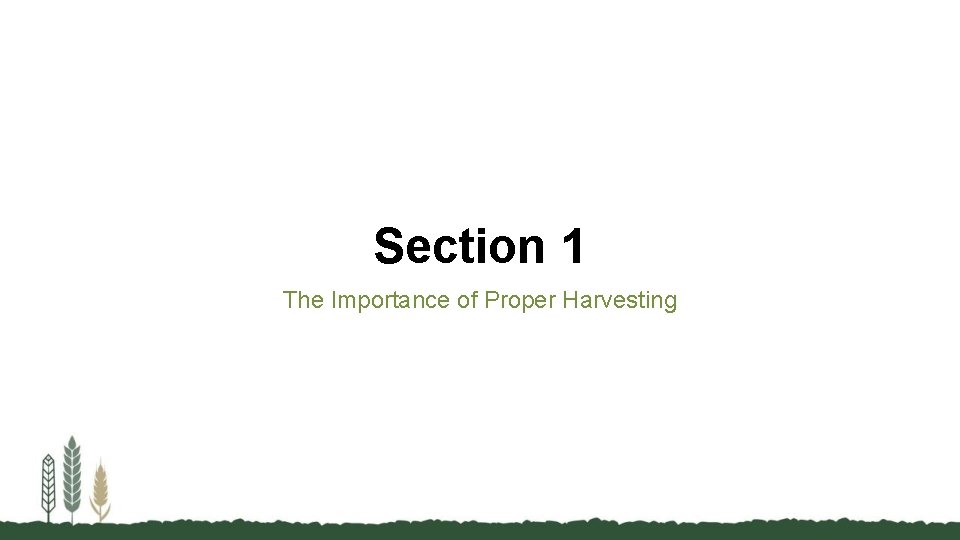 Section 1 The Importance of Proper Harvesting 