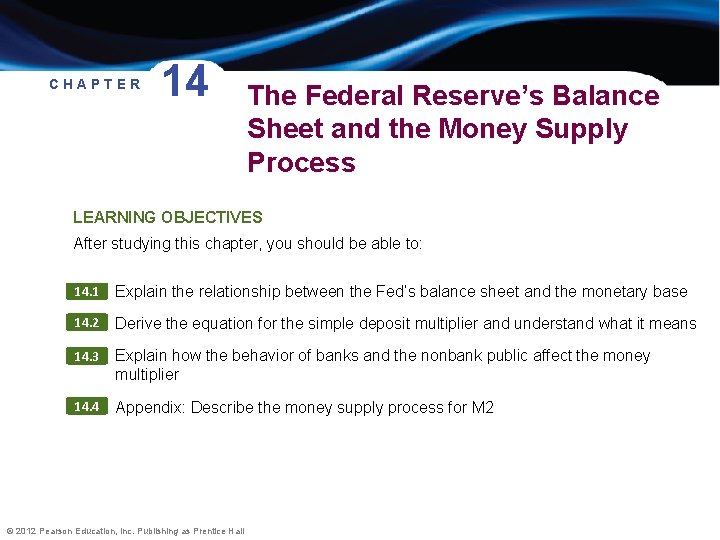 CHAPTER 14 The Federal Reserve’s Balance Sheet and the Money Supply Process LEARNING OBJECTIVES
