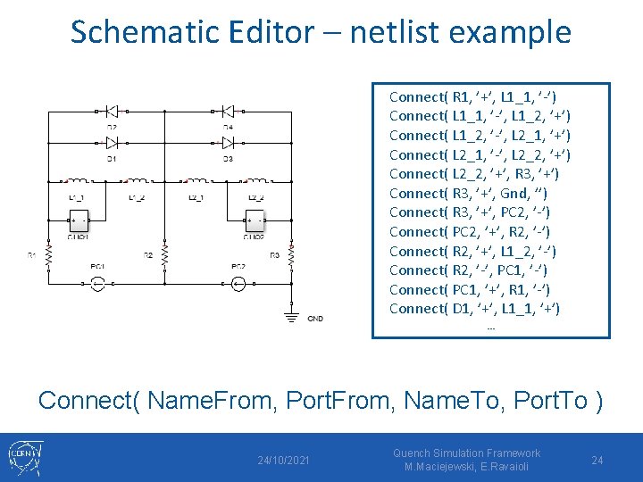 Schematic Editor – netlist example Connect( R 1, ’+’, L 1_1, ’-’) Connect( L