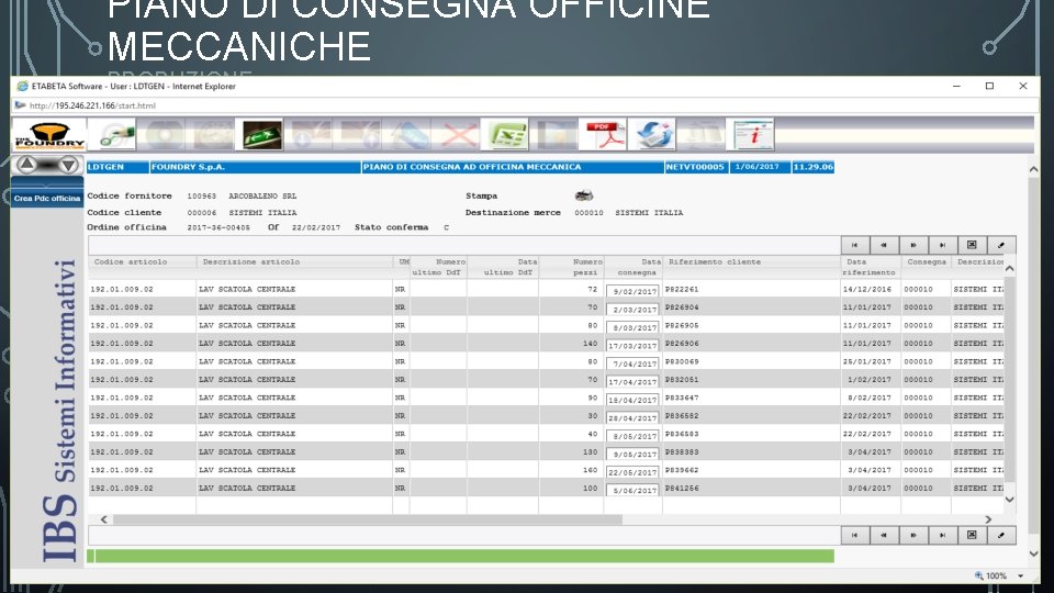 PIANO DI CONSEGNA OFFICINE MECCANICHE PRODUZIONE 