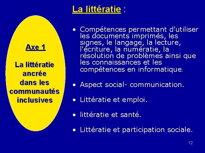 La littératie : Axe 1 La littératie ancrée dans les communautés inclusives • Compétences