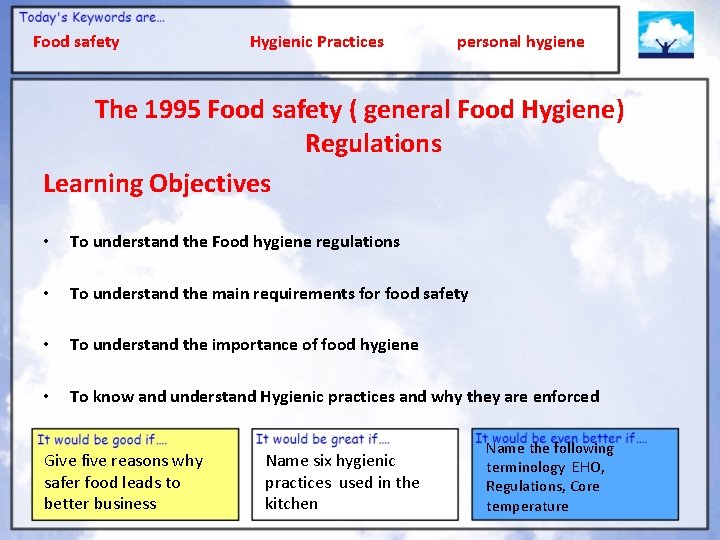 Food safety Hygienic Practices personal hygiene The 1995 Food safety ( general Food Hygiene)