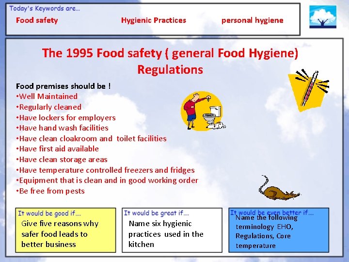 Food safety Hygienic Practices personal hygiene The 1995 Food safety ( general Food Hygiene)