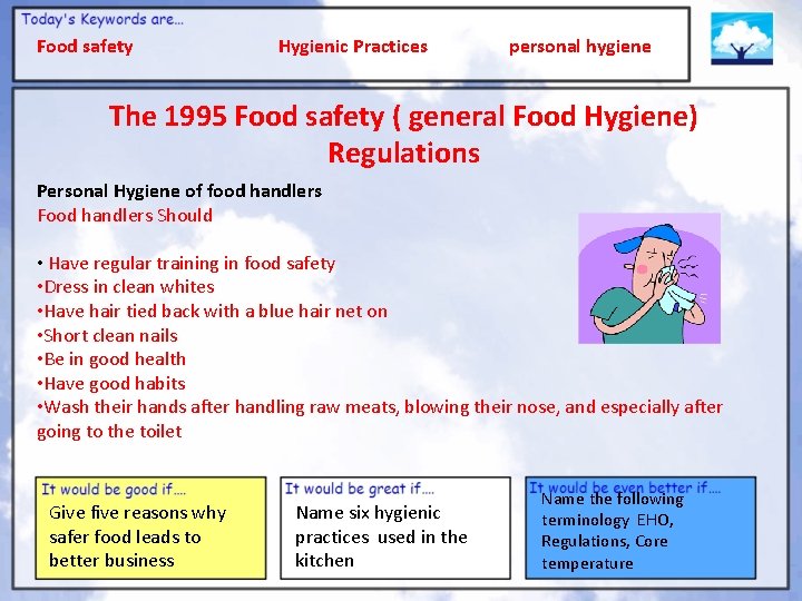 Food safety Hygienic Practices personal hygiene The 1995 Food safety ( general Food Hygiene)