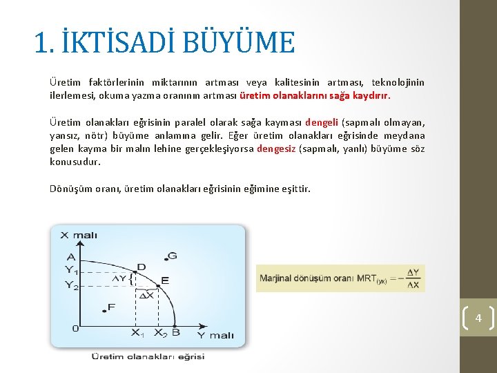 1. İKTİSADİ BÜYÜME Üretim faktörlerinin miktarının artması veya kalitesinin artması, teknolojinin ilerlemesi, okuma yazma