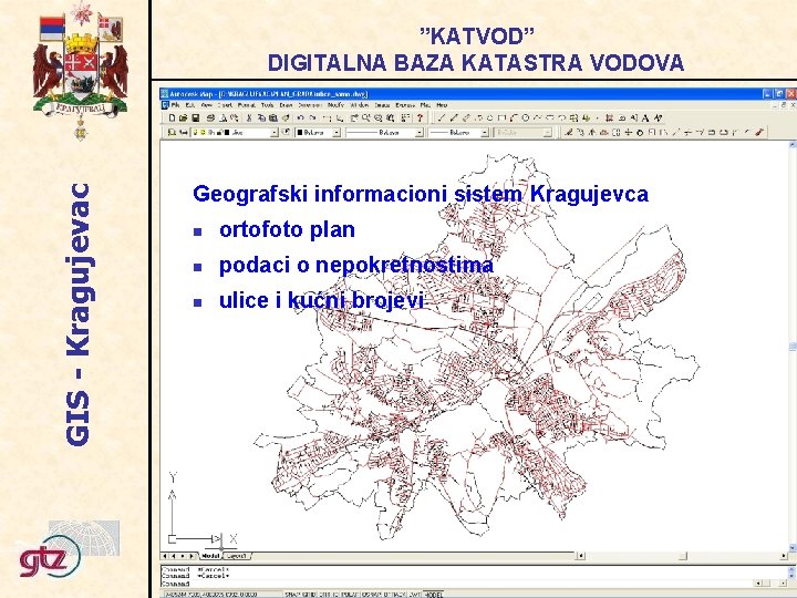 GIS - Kragujevac ”KATVOD” DIGITALNA BAZA KATASTRA VODOVA Geografski informacioni sistem Kragujevca ortofoto plan