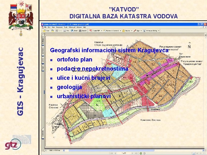 GIS - Kragujevac ”KATVOD” DIGITALNA BAZA KATASTRA VODOVA Geografski informacioni sistem Kragujevca ortofoto plan