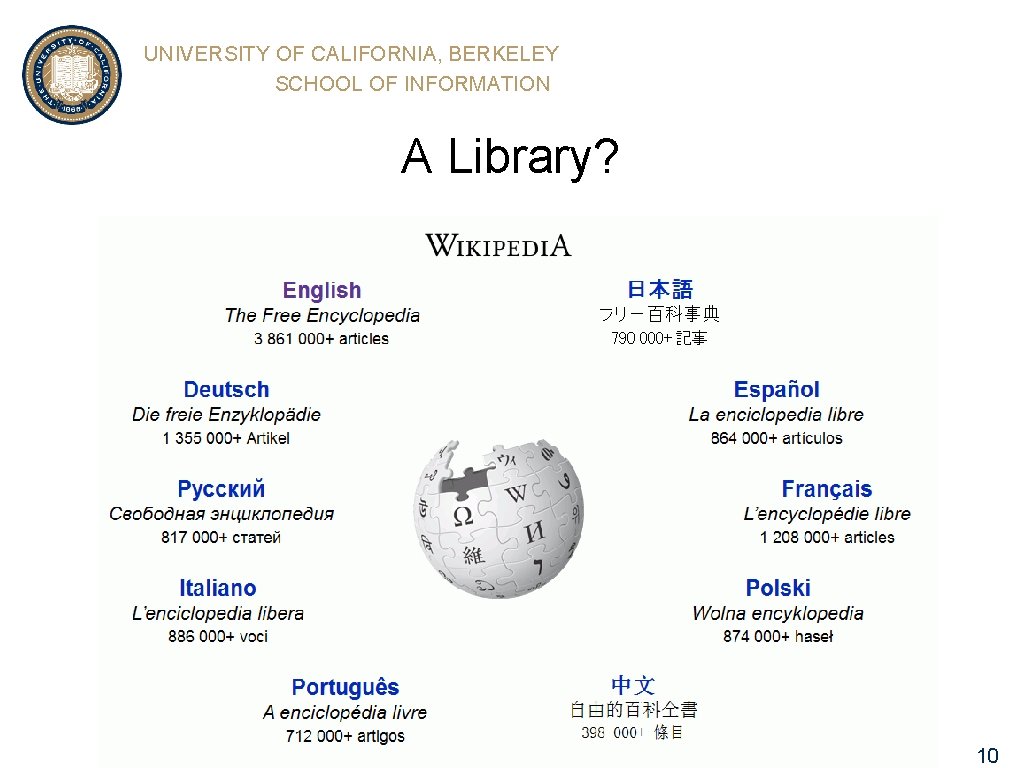 UNIVERSITY OF CALIFORNIA, BERKELEY SCHOOL OF INFORMATION A Library? 10 