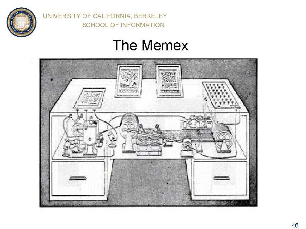 UNIVERSITY OF CALIFORNIA, BERKELEY SCHOOL OF INFORMATION The Memex 46 