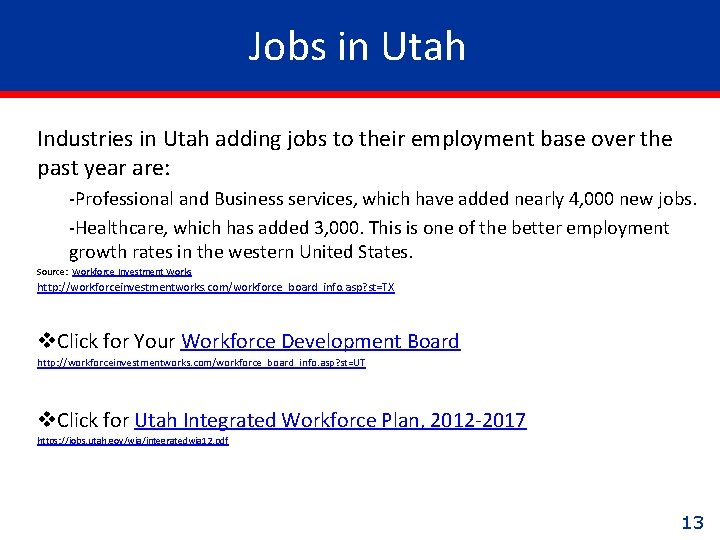 Jobs in Utah Industries in Utah adding jobs to their employment base over the