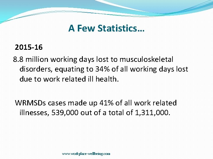 A Few Statistics… 2015 -16 8. 8 million working days lost to musculoskeletal disorders,