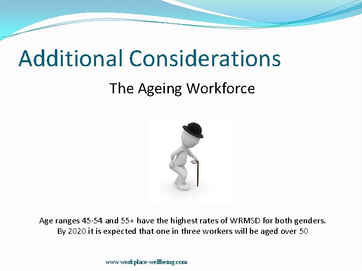 Additional Considerations The Ageing Workforce Age ranges 45 -54 and 55+ have the highest